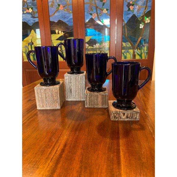 Vintage Anchor Hocking Cobalt Blue Glass Tea Cups. - Picture 1 of 8